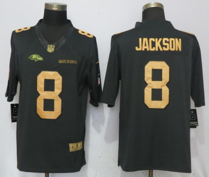 Men Baltimore Ravens #8 Jackson Gold Anthracite Salute To Service Nike Limited NFL Jerseys->baltimore ravens->NFL Jersey